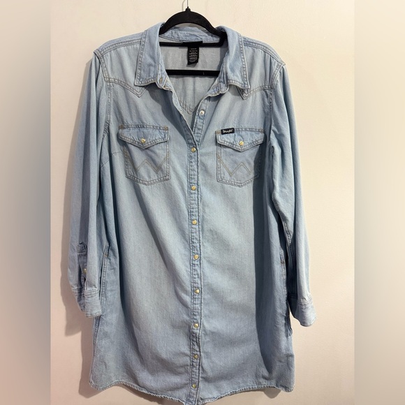 Wrangler Western Snap Front Denim Dress In Blue Denim Womens Size XL - Picture 4 of 6
